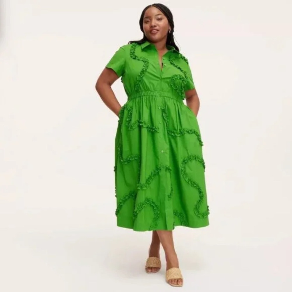 Kate Spade x Target Green Ribbon Short Sleeve Midi Shirtdress sz M